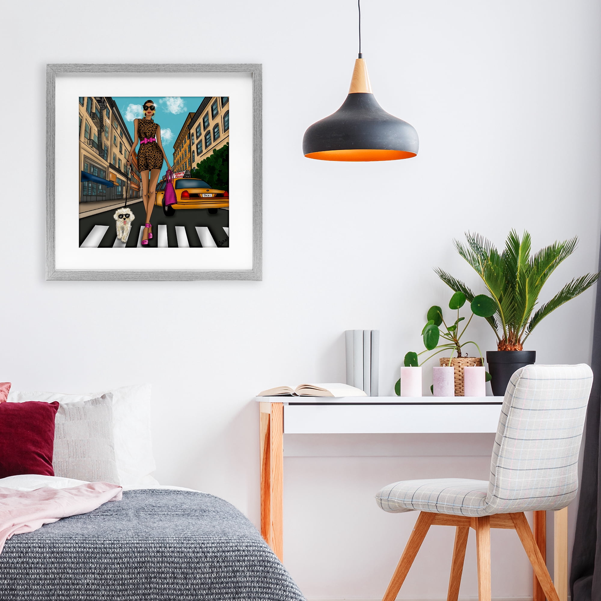 Stupell Industries Fashion Girl in Big City Gray Framed Print Under Glass, design by Tara Boone