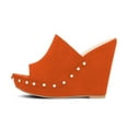 thumbnail image 5 of YDN Women Comfy Open Toe Studded Slide Sandals High Wedge Heels Platform Clogs Mules Slip On Shoes Size 6 Orange, 5 of 5