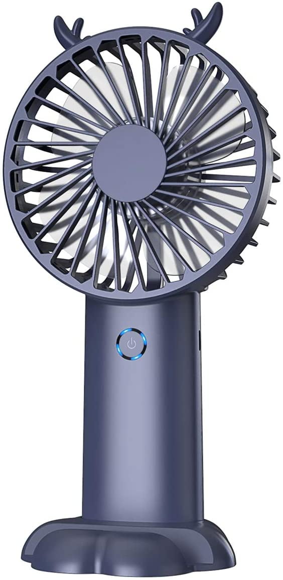 Blue2 Mini USB Handheld Fan Battery Operated Duoai 4000mAh Hand Held Rechargeable Small Quiet Personal Fans Portable with Base 5 Speeds for Kids Women Makeup Library Dorm Bedroom Car Outdoor Travel 