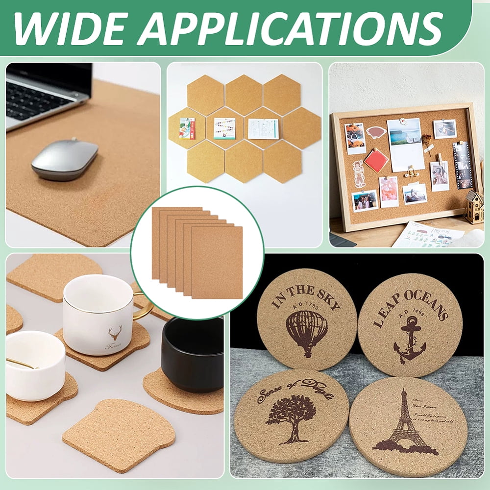 6 Pcs Rectangle Corkboards Tiles 8.2 x 11.6 x 0.3 inch Square Bulletin Boards Cork Board for Home School Office Display Supplies