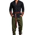 thumbnail image 3 of LEKWK Renaissance Costume Men Medieval Costume Lace-Up V-Neck Pirate Shirt Pants with Vintage Belt and Arm Guards for Halloween Cosplay, 3 of 7
