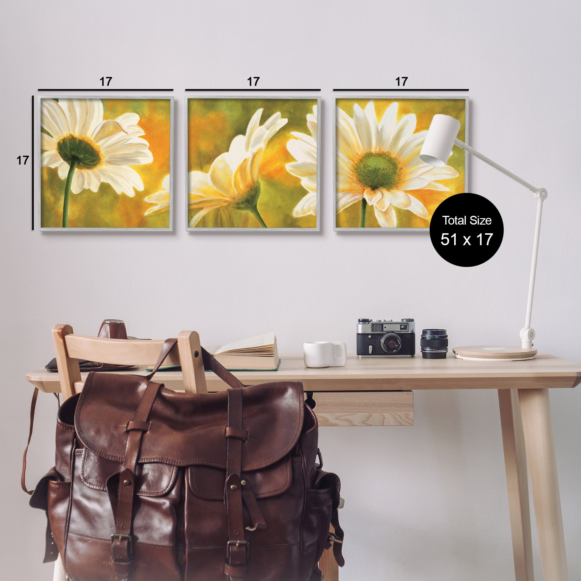Stupell Blooming Wild Daisies Field Botanical & Floral Painting Gray Framed Art Print Wall Art, Set of 3