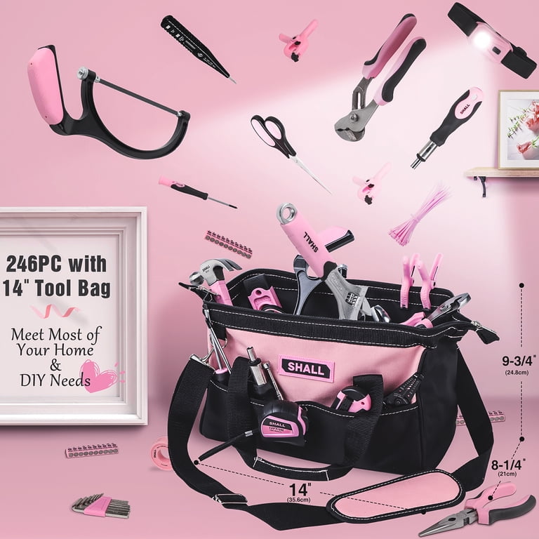 SHALL 246-Piece Household Starter Tool Kit for Women, Pink with