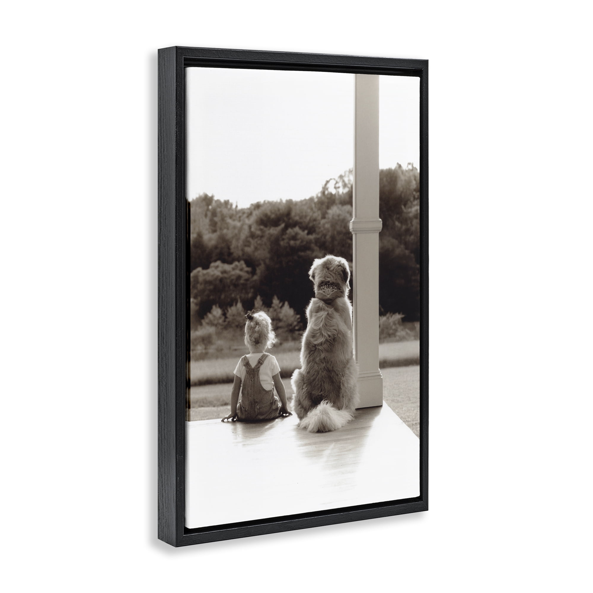 Stupell Industries Child And Dog Friendship Black Framed Floater Canvas Wall Art, design by Kendra Dew