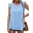 thumbnail image 1 of Women Polka Dots Printed Ruffled Hem Crew Neck Cap Sleeves Summer Shirt, 1 of 2