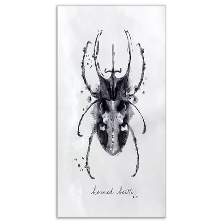 - DESIGN ART Designart 'Monotype horned beetle black' Animals Painting Print on Wrapped Canvas - White