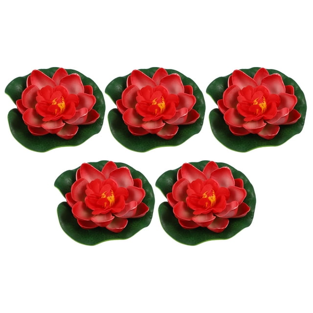 Unique Bargains 5pcs Garden Ponds Pool Decoration Artificial Lotus Flower Red