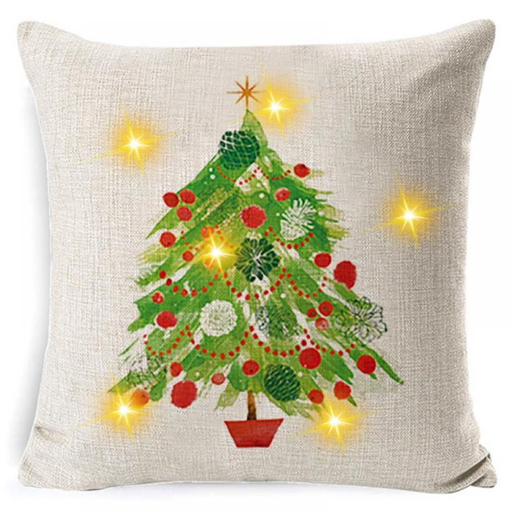 Xmarks LED Light Up Christmas Pillows Covers Decorative Square Cushion