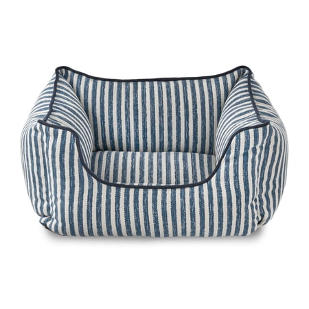 Vibrant Life Small High Wall Striped Dog Bed, Blue and Cream, 17" x 21"
