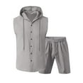 thumbnail image 4 of RYDCOT Mens Linen Sets 2 Piece Outfits Sleeveless Hooded Button Down Shirt and Shorts Set Vacation Outfit for Men Summer Beach Suits Gray, 4 of 8