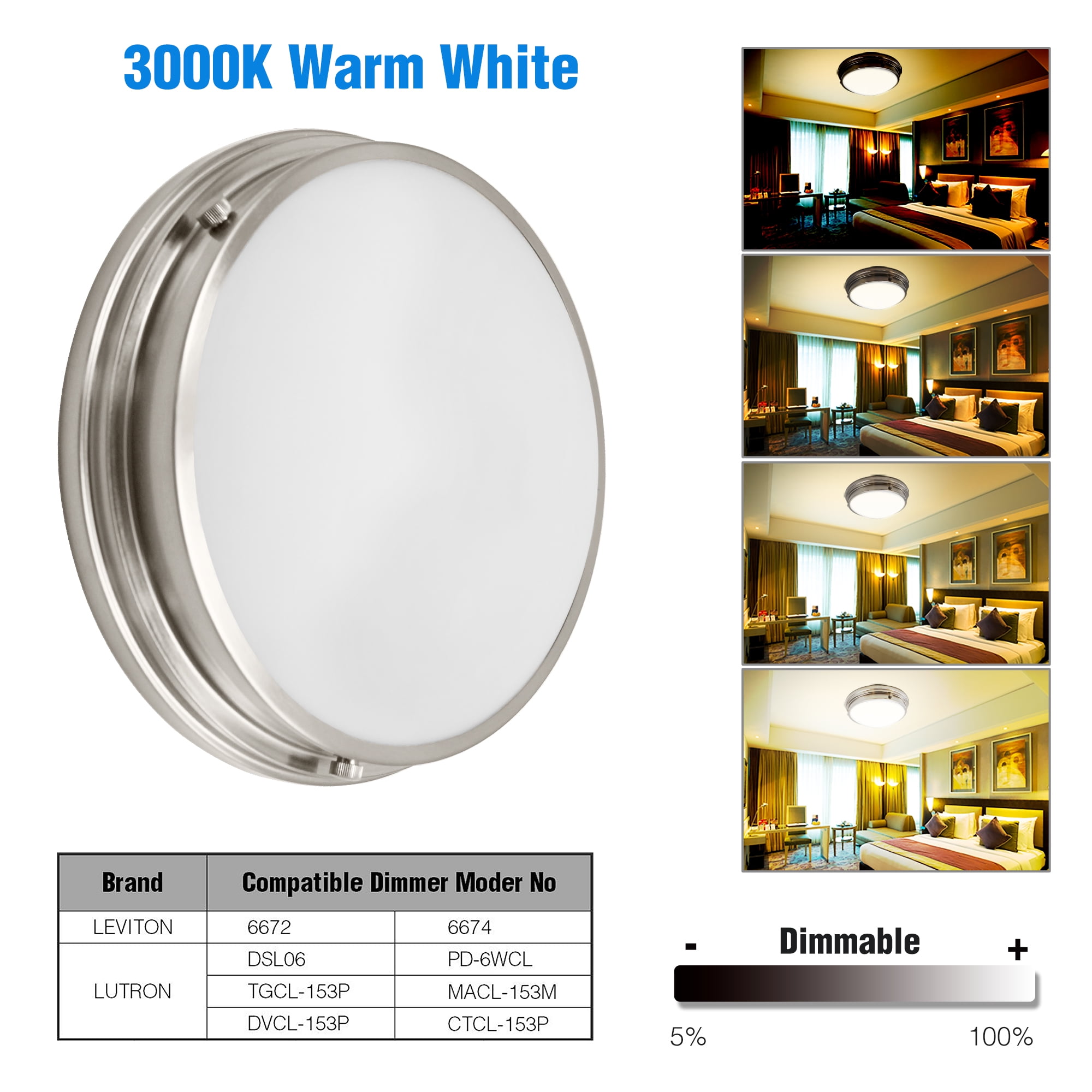 MingBright Modern LED Ceiling Light Flush Mount Fixture，16 inch Brushed Nickel Modern Ceiling Lamp Fixture Dimmable, 1250lm 3000K Warm White Flush Mount for Bathroom, Living Room, Bedroom or Kitchen