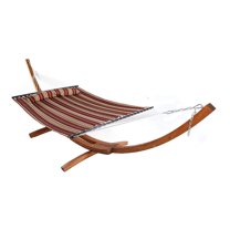 Sunnydaze 2-Person Quilted Polyester Spreader Bar Hammock with Stand, 400 lb Capacity - Red Stripe