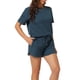 thumbnail image 4 of Conjuntos de lounge INSPIRE CHIC para mujeres, camiseta de waffle con pantalones cortos, ropa de estar en casa, sudaderas jogger con bolsillos, M azul, 4 of 5
