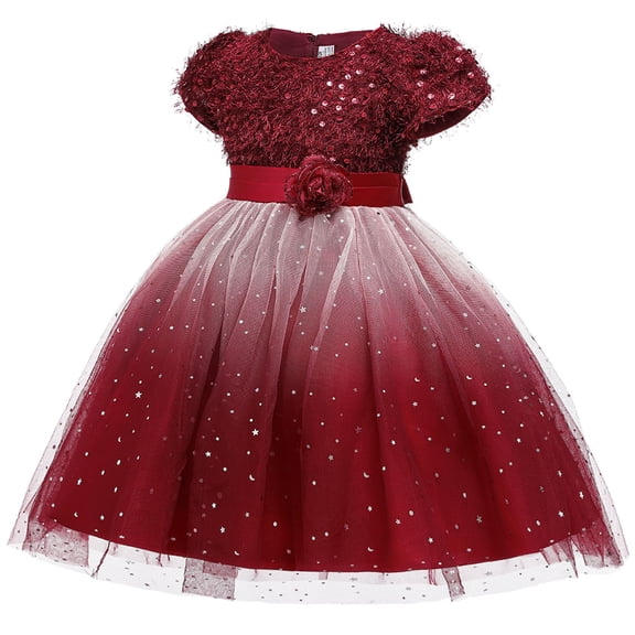 HBYJLZYG Sequins Tulle Puffy Dress, Toddler Girls Flowers Temperament Bowknot Birthday Party Gown Dresses 3-10 Years