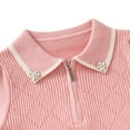 thumbnail image 5 of CYRBOKO Toddler Girls Zipper Sweaters, Lapel Cotton Long Sleeve Comfy Pullover Sweaters Pink Size 2-3 T, 5 of 7