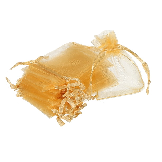 100uds Bolsas de Organza 5x7cm Cordón Transparente para Regalo Joyería Boda Fiesta Navidad Oro Unique Bargains
