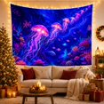 thumbnail image 3 of Jellyfish and Coral Reef in Ocean Depths Dreamy Psychedelic for Ocean Lovers Bioluminescent Marine Art Halloween Gift Tapestry Wall Hanging for Bedroom and Living Room, 3 of 7