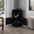 thumbnail image 4 of FM FURNITURE Bar Cabinet with Bottle Rack Open Shelves Enginireed Wood Black, 4 of 7