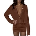 thumbnail image 2 of Pounoo Women's Mini Dresses Long Sleeve V Neck Chiffon Button Front Dresses Daily Errands Soft Lightweight Stylish Bodycon Dresses Gift, 2 of 6