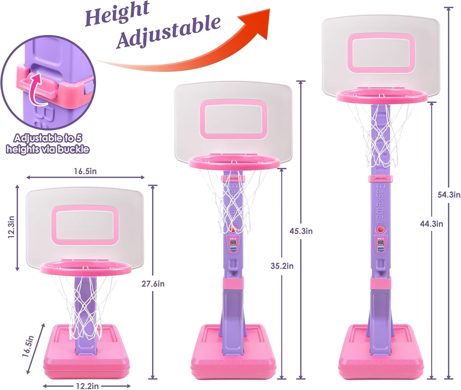 Toddler Basketball Hoop - Height Adjustable Kids Basketball Hoops for Indoor & Outdoor Play - Portable Mini Basketball Goal for Poolside- Game Sport Toys for Boys & Girls Age 1 2 3 4 5