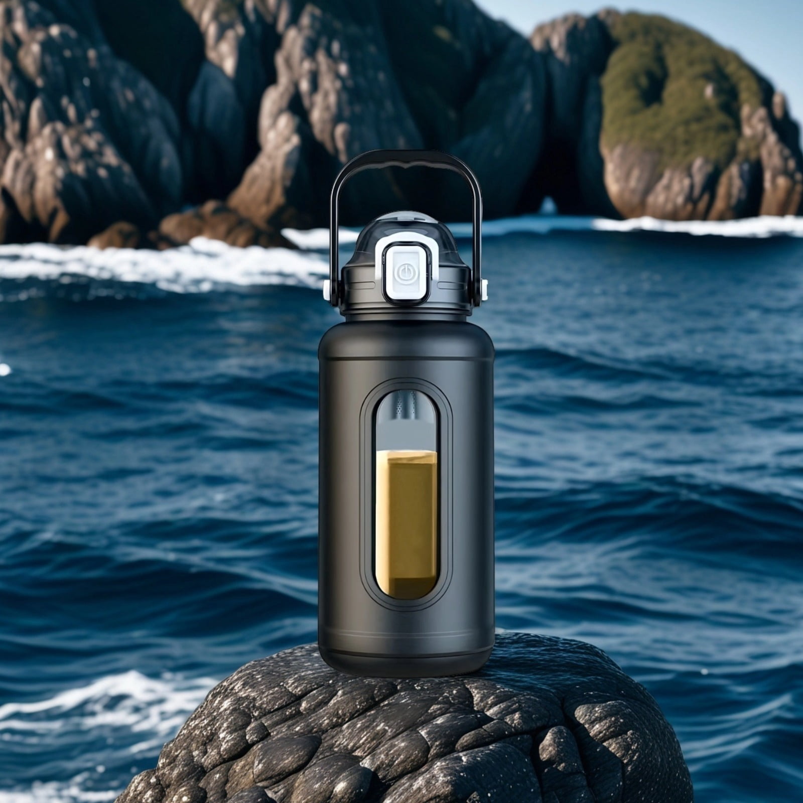 Large 34 oz (1000 mL) Glass Water Bottle, Shatter-Resistant Design, with Silicone Sleeve, Black, Dual-Purpose Straw and Spout, Ideal for Outdoor Adventures