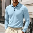 thumbnail image 2 of GrmtClth Polo Shirts for Men Long Sleeve Waffle Textured Knit Fabric Three Button Collared Stretchy Breathable Golf Business Casual Daily Tops Light Blue L, 2 of 7