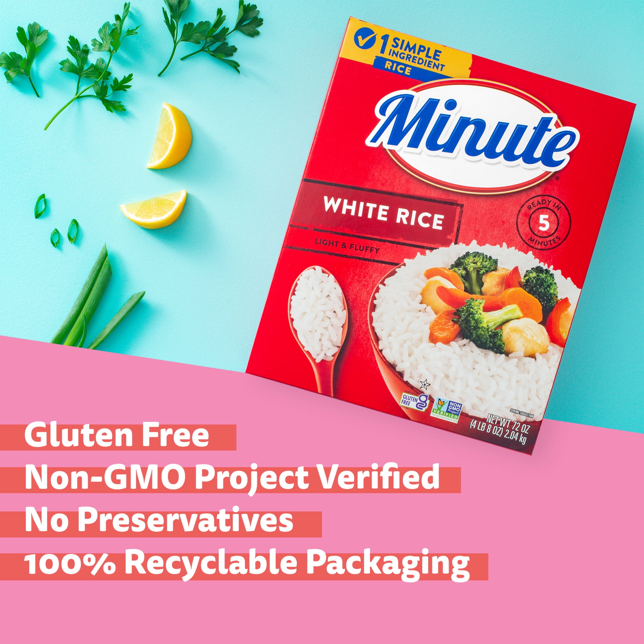 (4 pack) Minute Instant White Rice, Light and Fluffy, Gluten Free, 72 oz Box