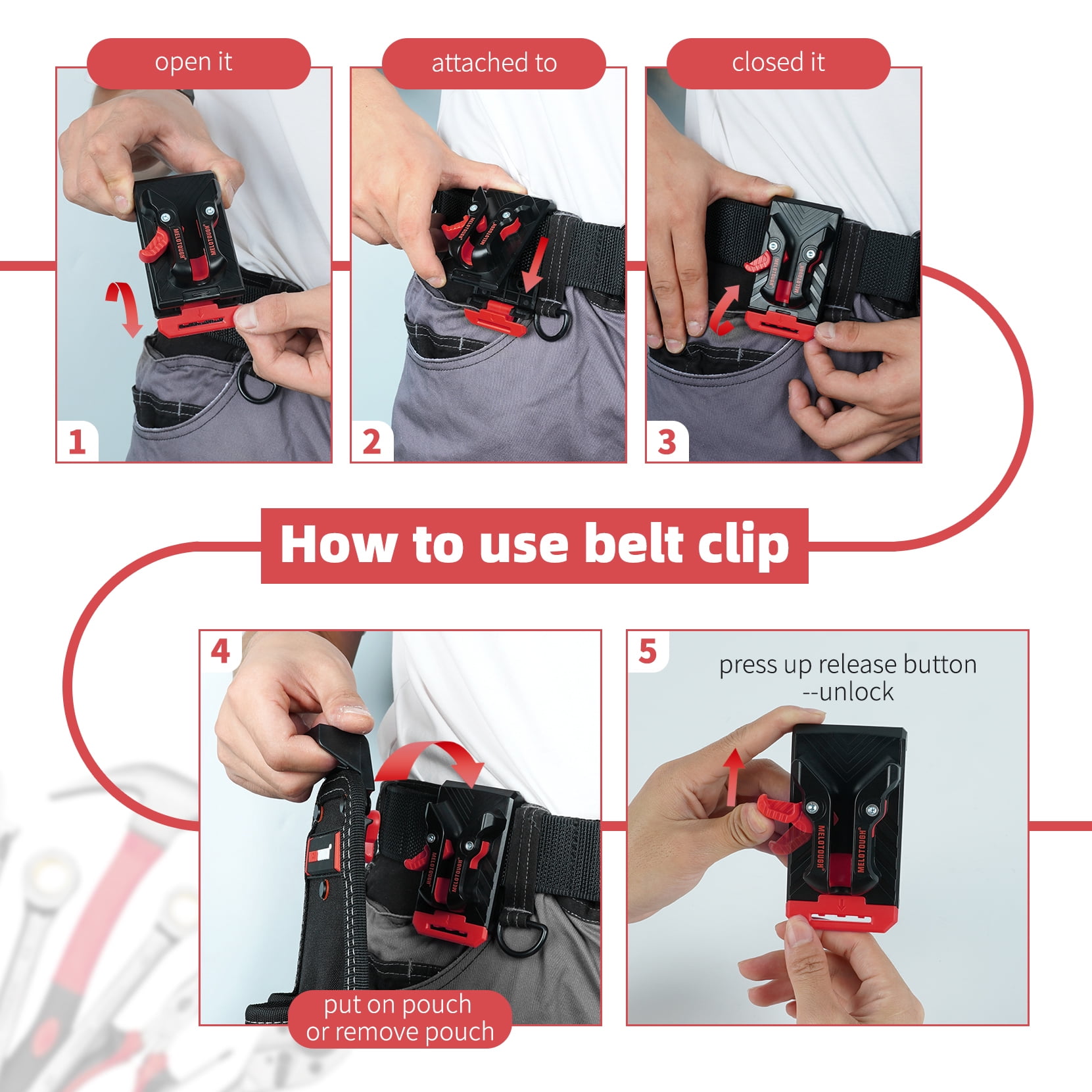 MELOTOUGH Professional Electrician Tool Pouch Bag with Shoulder Strap Tool Pouch with Belt Clip Quickly Attach and Release Tool Bag