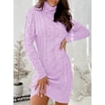 thumbnail image 3 of Long Sleeve Womens Cable Knit Sweater Dress Bodycon Turtleneck Mini Fall Winter Knit Wear, 3 of 6