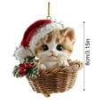 thumbnail image 3 of Taicans Acrylic Christmas Tree Ornament - Cute Kitten in Basket with Santa Hat & Holly Berries,3.14in Holiday Decoration,Perfect for Xmas Tree,Gift,Home Decor, 3 of 4
