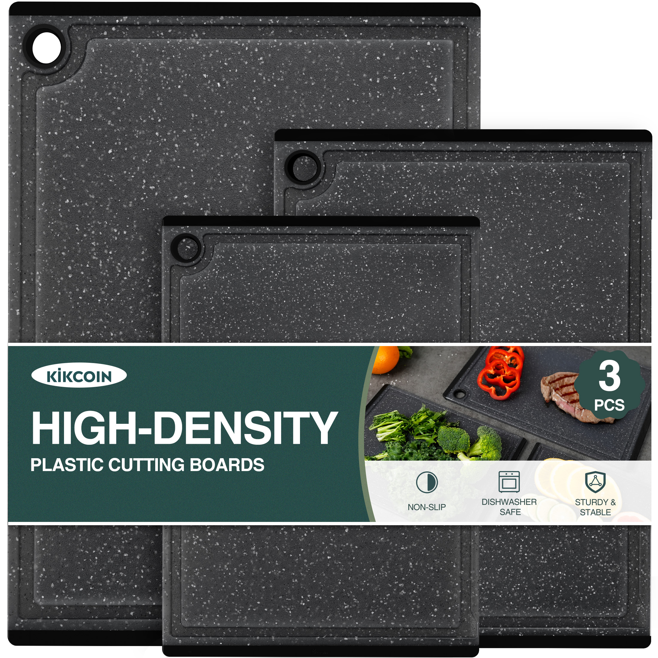 Kikcoin 3-Piece Plastic Cutting Board Set With Non-Slip Feet photo 1