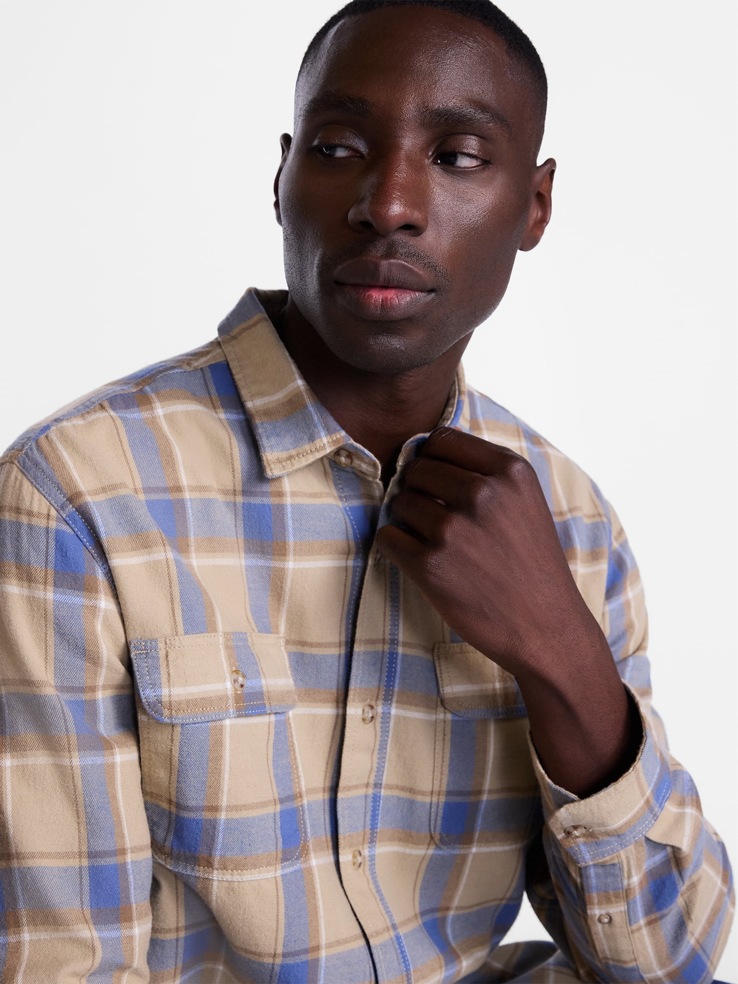 George Men's and Big Men's 100% Cotton Plaid Flannel Shirt with Long Sleeves, Sizes XS-3XL, 2XB-5XB & Tall XLT-3XLT