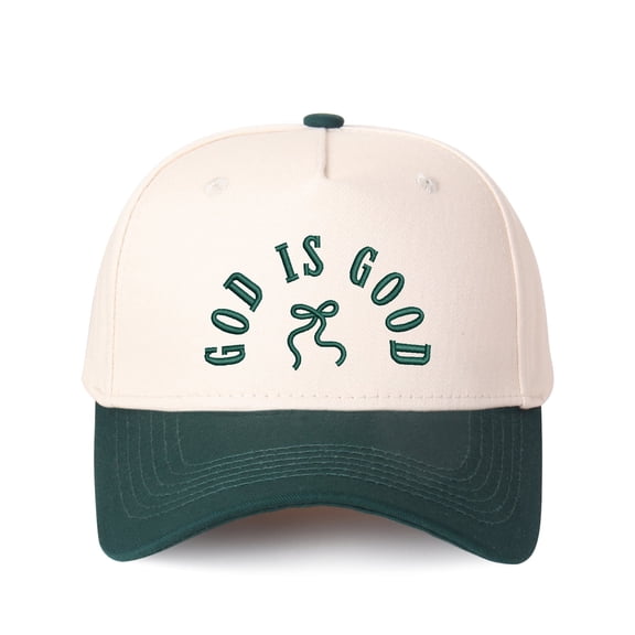 GOD IS GOD Letter Embroidered Color Block Trucker Hat Unisex Adjustable Cotton Breathable Fashion Cap for Travel Daily Wear