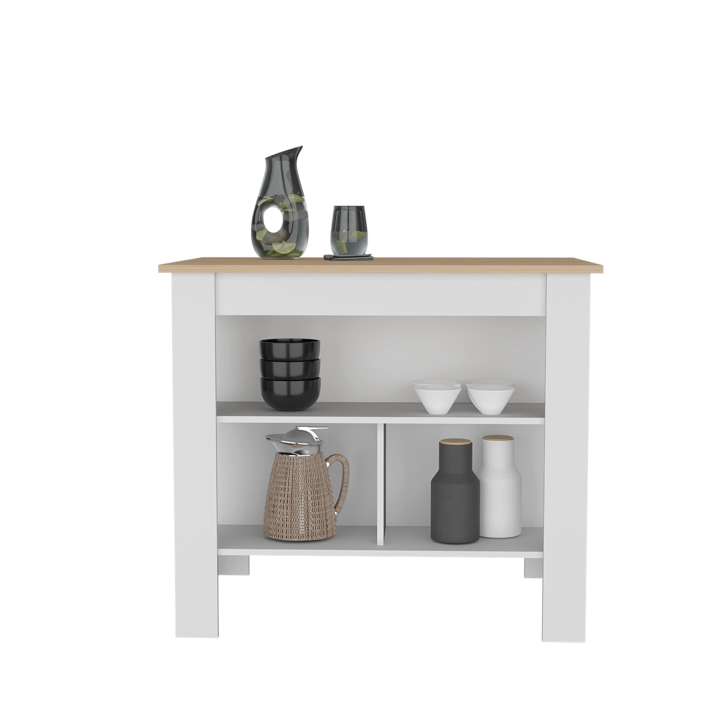 Cortes Kitchen Island 2-Tier Shelf 40" Width and large Work Top White - Light Pine