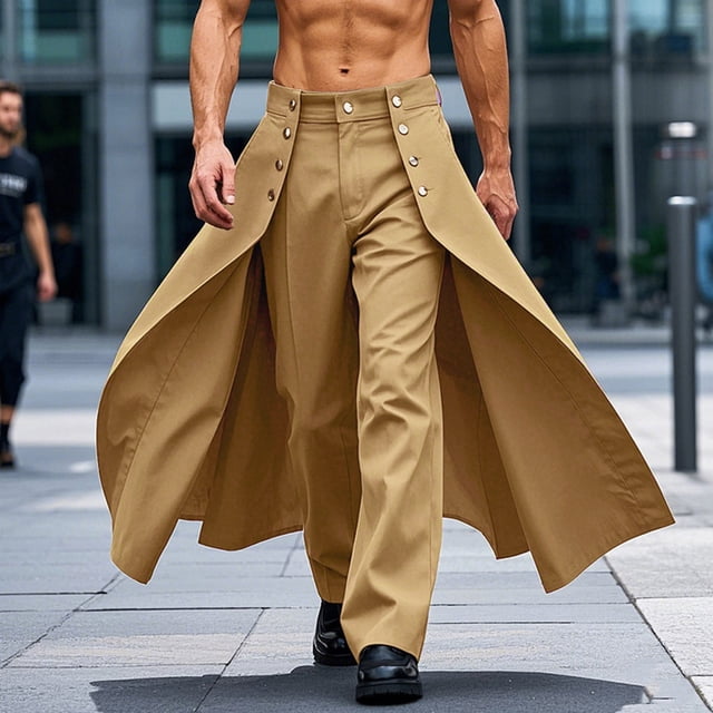 Ceisia Men's Gift Casual Fashion Solid Color Pocket Button High Waist Splice Trendy Versatile Straight Leg Pants