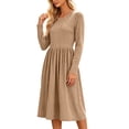 thumbnail image 4 of Vynhevius Womens Striped Casual Dress Crew Neck Long Sleeve with Pockets Loose Midi, 4 of 7