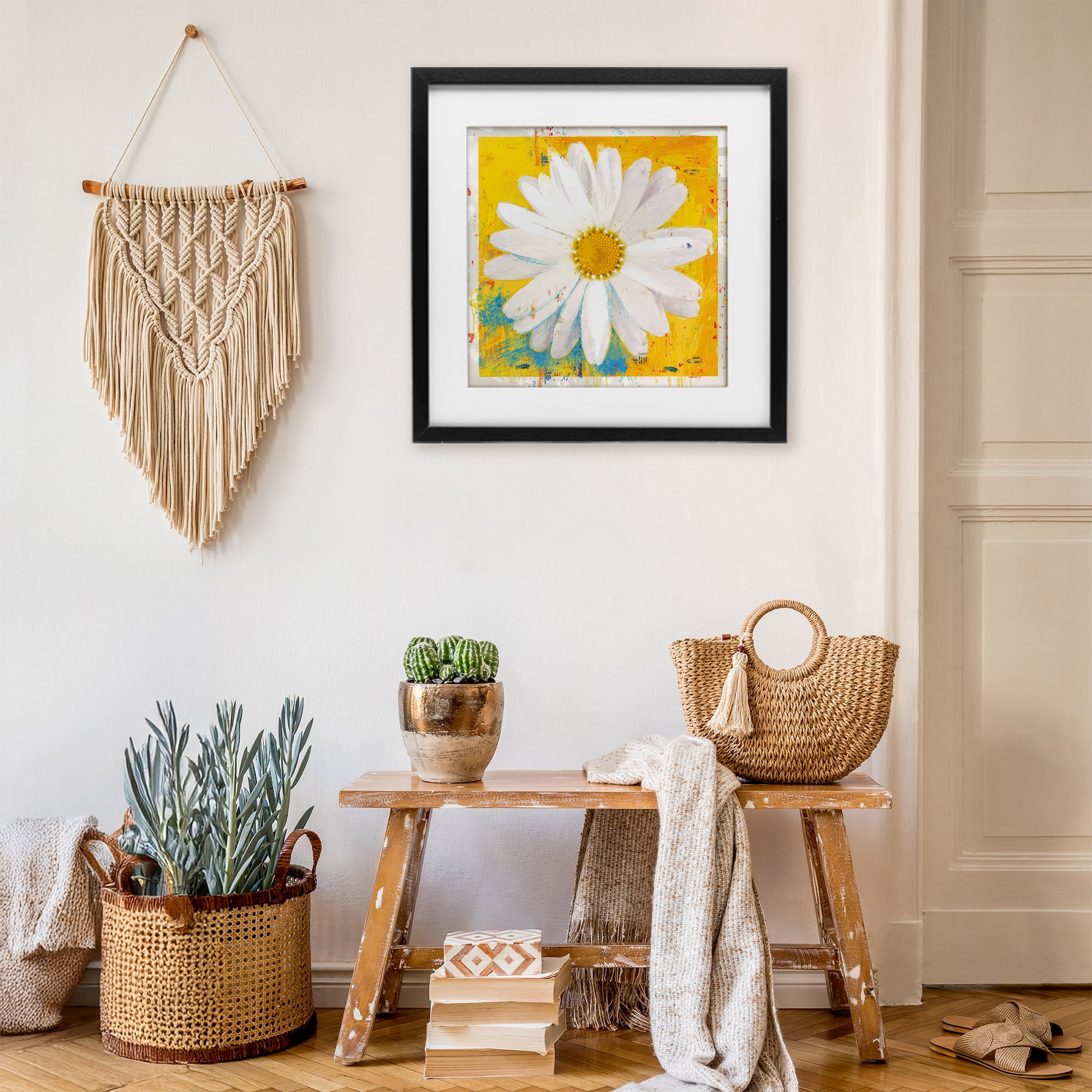 Stupell Industries Violet's Daisy on Yellow Black Framed Print Under Glass, design by Porter Hastings