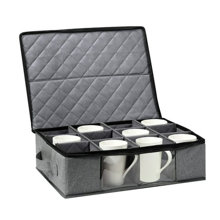 

HOMEIU Coffee Cup Storage Box with Zipper and Handles 12 Cups Stackable Holders for Mugs Stemless Wine Glasses Dinnerware for C