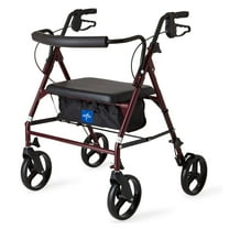 Medline Steel Bariatric Rollator Walker with Adjustable Handles, Padded Seat & Backrest, Burgundy, 500 lb. Weight Capacity, Foldable, 8" Wheels