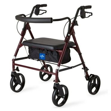 Medline Steel Bariatric Rollator Walker with Adjustable Handles, Padded Seat & Backrest, Burgundy, 500 lb. Weight Capacity, Foldable, 8" Wheels