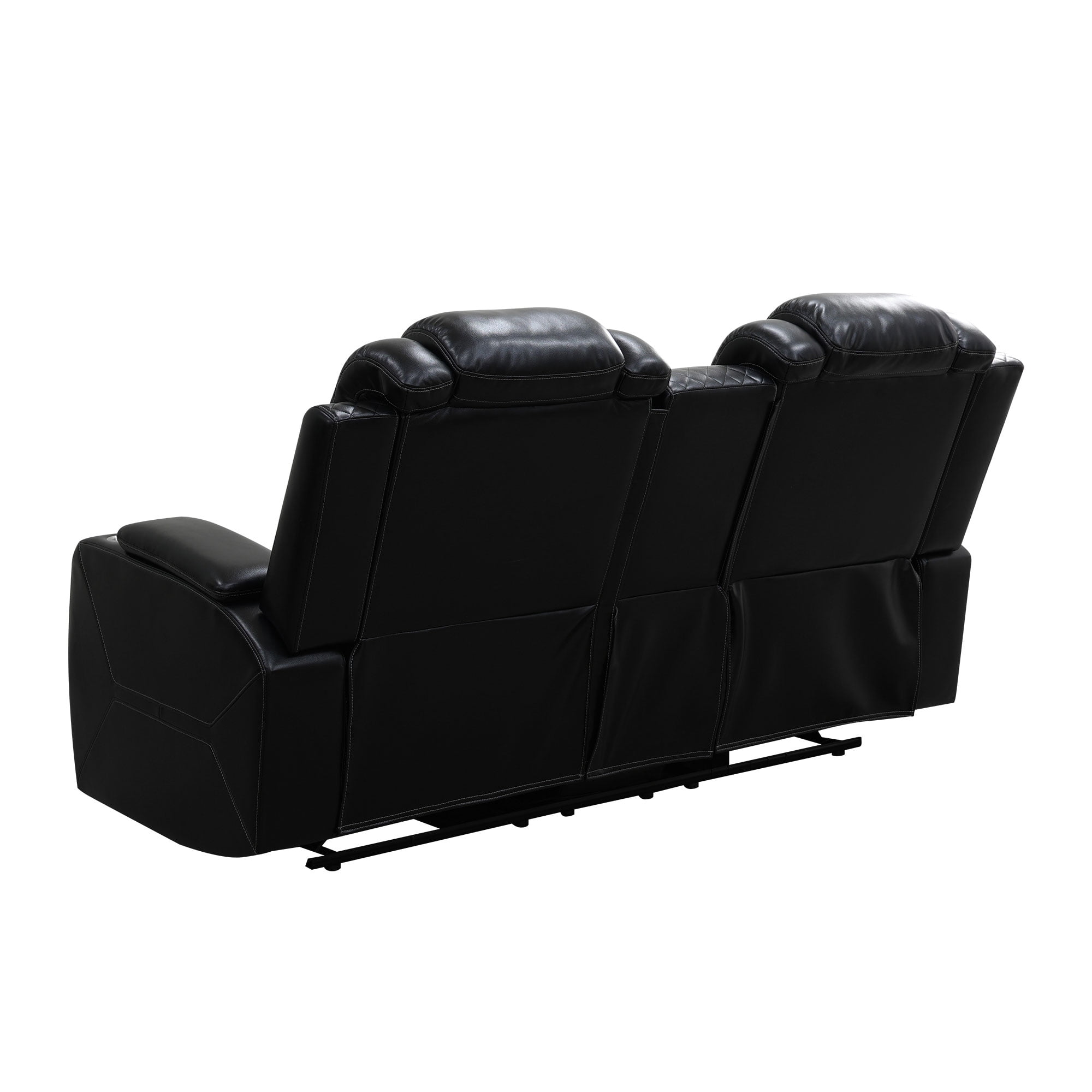 Recliner Loveseat with LED Lights, Living Room Furniture Set, Breathing Power Leather Sofas with Storage Console/Cup Holders