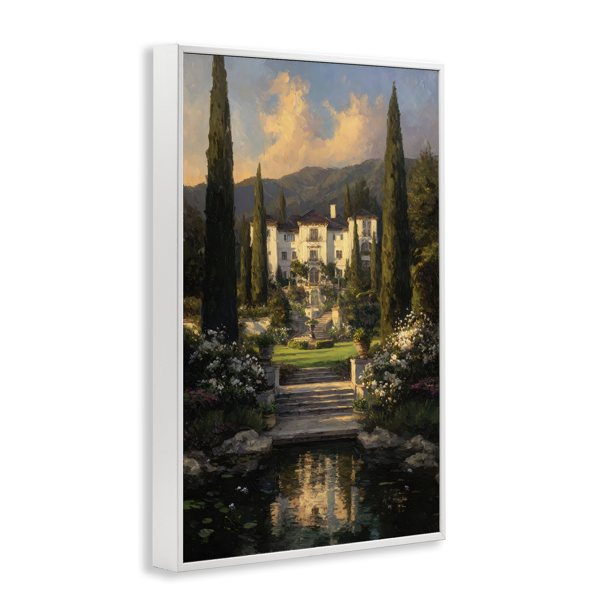 Stupell Industries Victorian Mansion at Sunset White Framed Giclee Art, design by Petal Prints Design