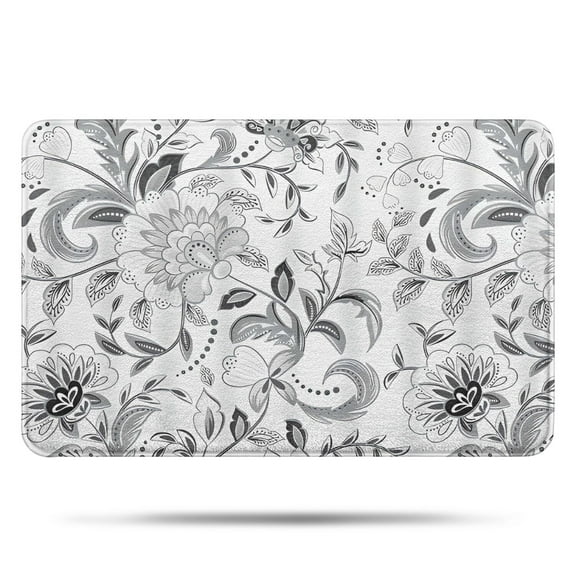 Gray Pioneer Flower Pattern Bathroom Rugs Mat,Non Slip Microfiber Bathroom Rug,Rubber Backing,Soft Bathroom Mats for Bathroom Floor,Tub and Shower,17x27in(43x68cm)