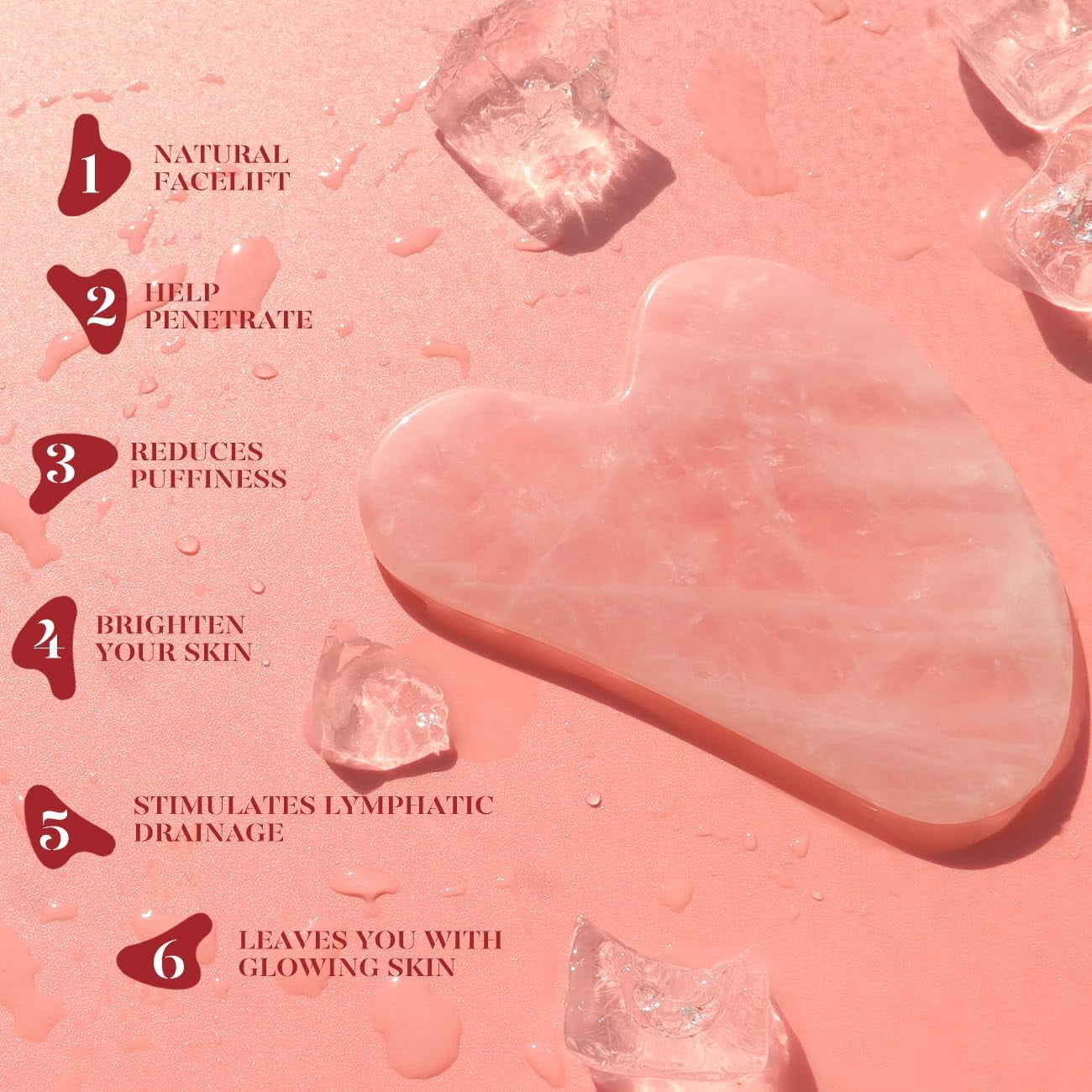 Gua Sha Facial Tool & Jade Roller, Face Roller for Wrinkles and Lifting, Puffiness Reducing Skin Tightening Face Massage Tool, Self Care Gift for Men Women - Rose Quartz
