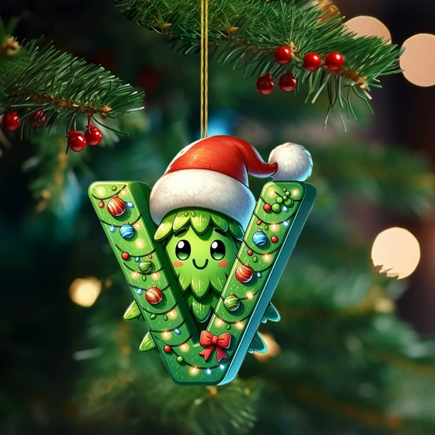 Árbol de Navidad acrílico 2D con 26 letras, colgante decorativo para fiestas navideñas familiares.