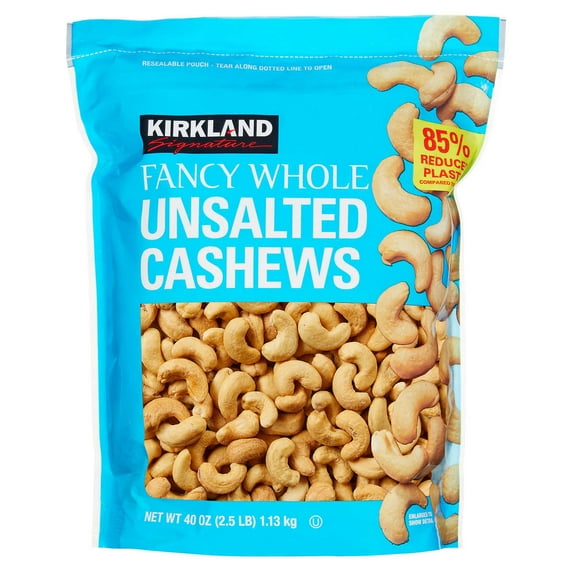 Kirkland Signature Fancy Whole Cashews Unsalted 2.5 Pounds