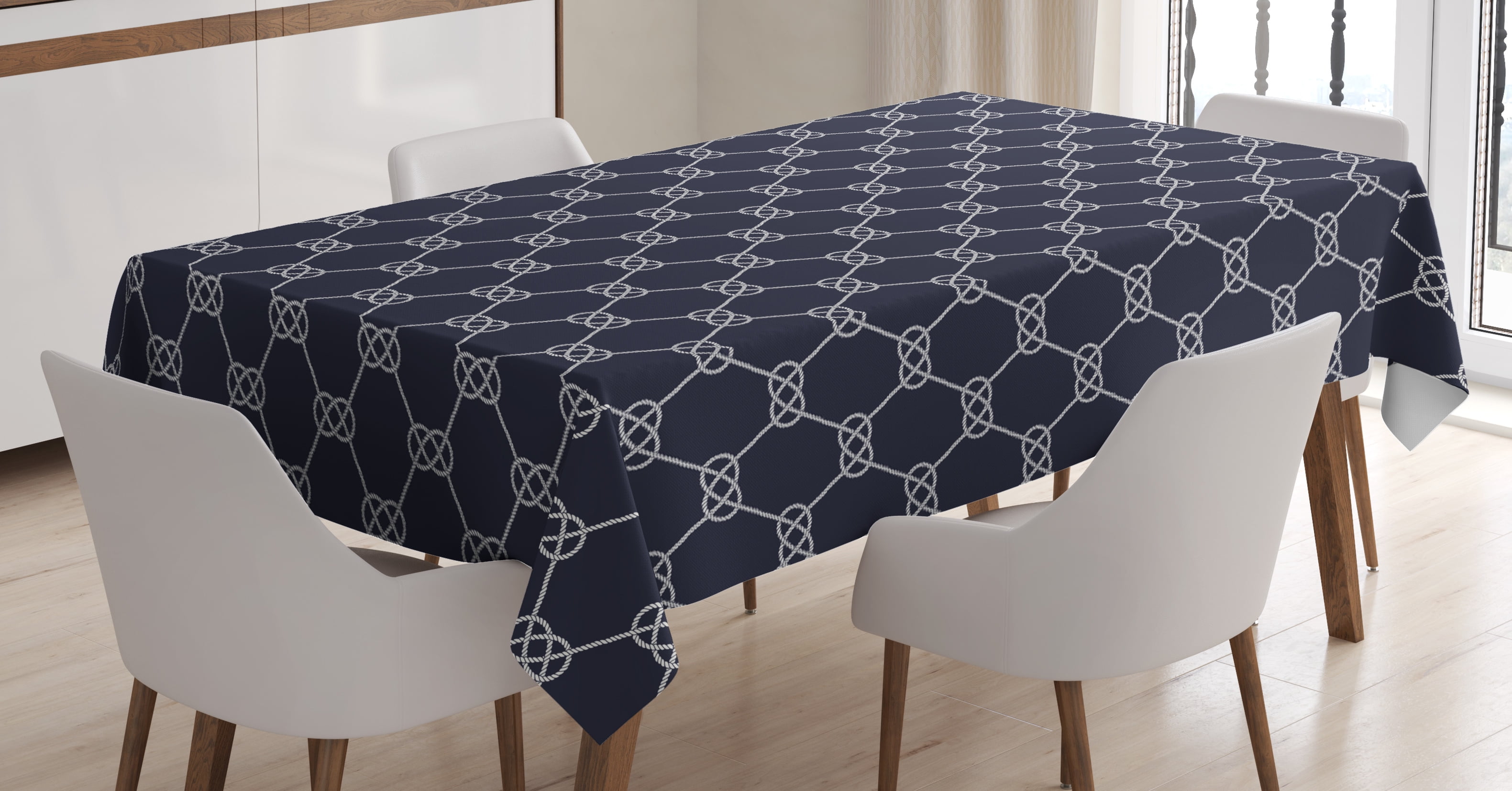 Navy Blue Tablecloth, Navy Inspired Sailor Knot Rope Pattern