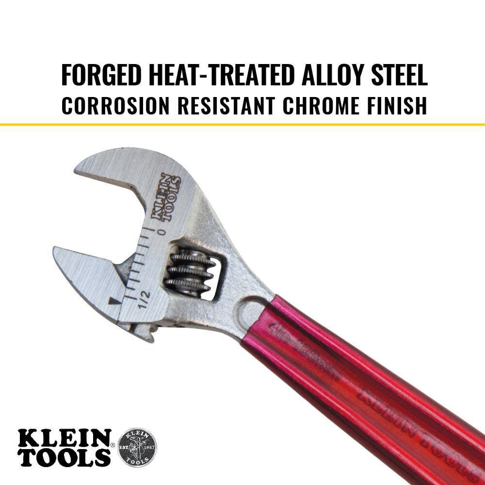 Klein Tools D506-4 4 in. Plastic Dipped Adjustable Wrench - Transparent Red Handle
