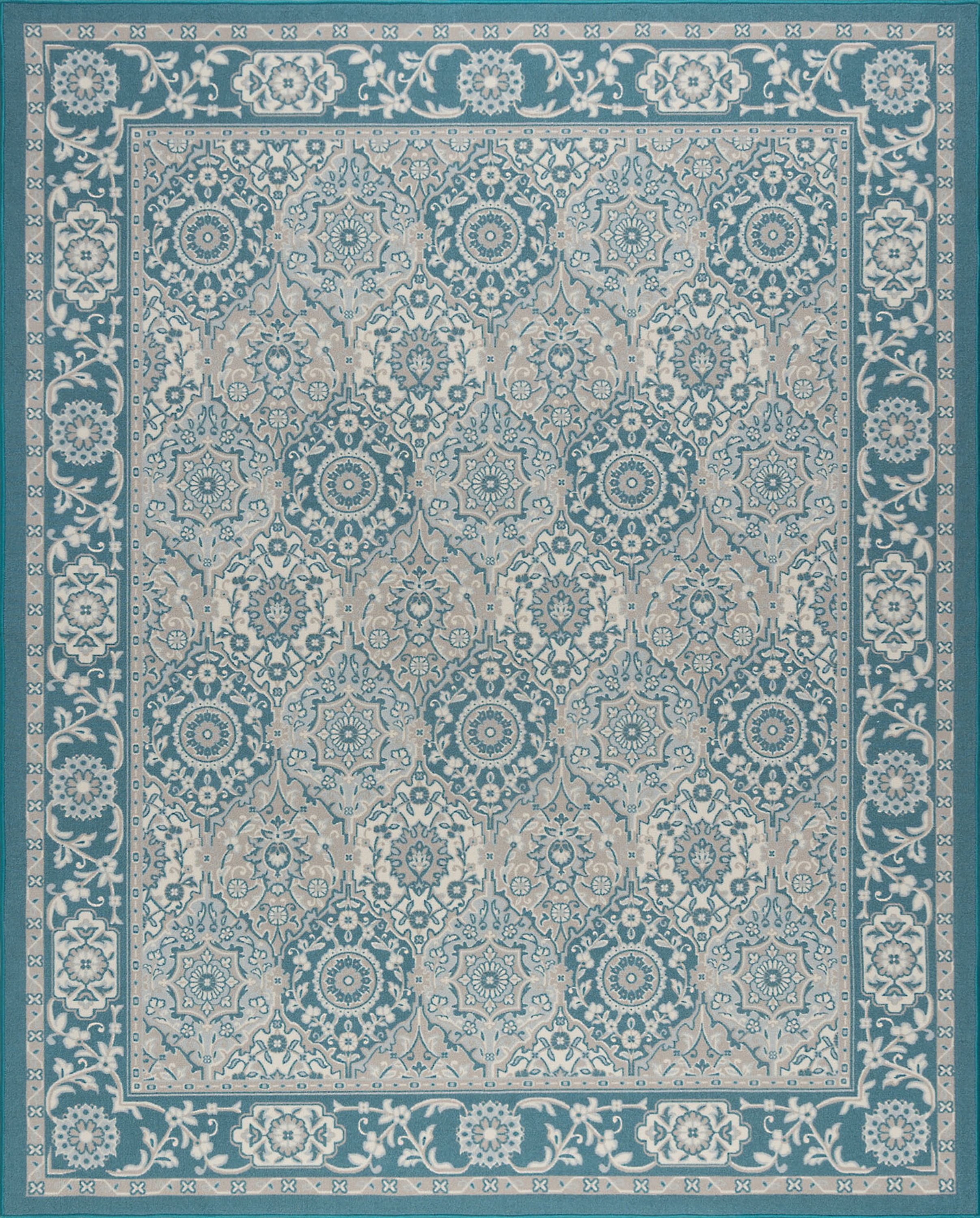 Traditional 9x12 Area Rug (8'9'' x 12'3'') Oriental Teal, Gray Living Room Easy to Clean