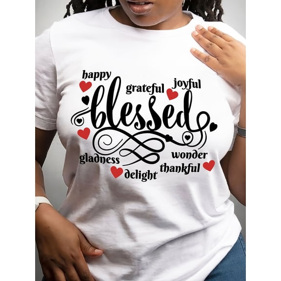 Women's Inspirational "Happy, Blessed, Grateful, Joyful, Wonderful" Quote T-Shirt - Casual Round Neck Short Sleeve Tee in Soft, Breathable & Fade-Resistant, Perfect for All Seasons